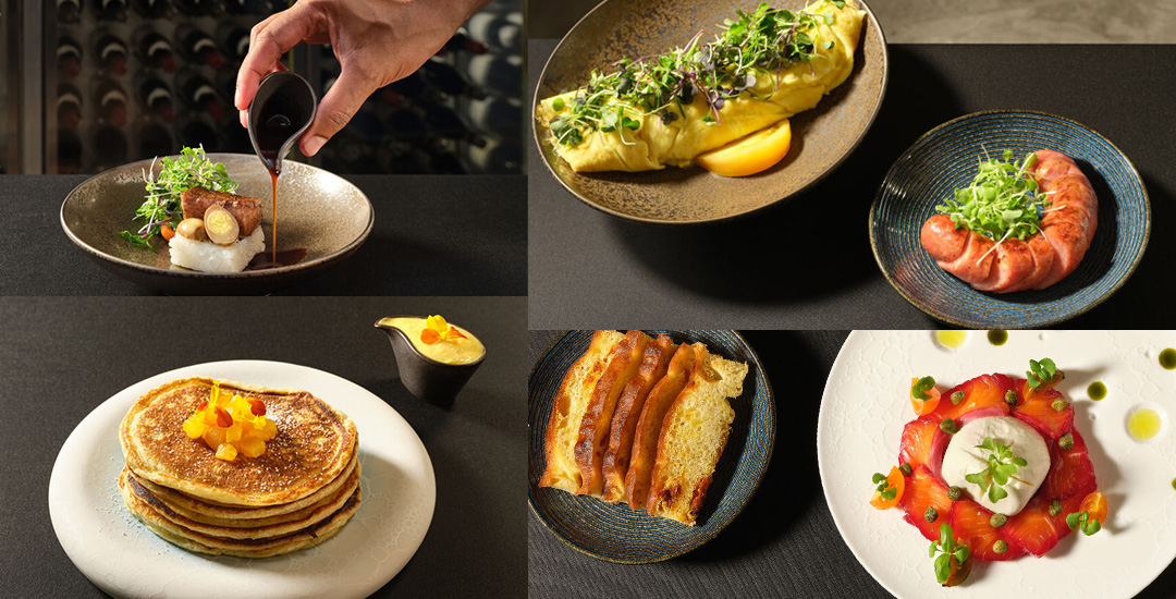Collage of images showing breakfast options.