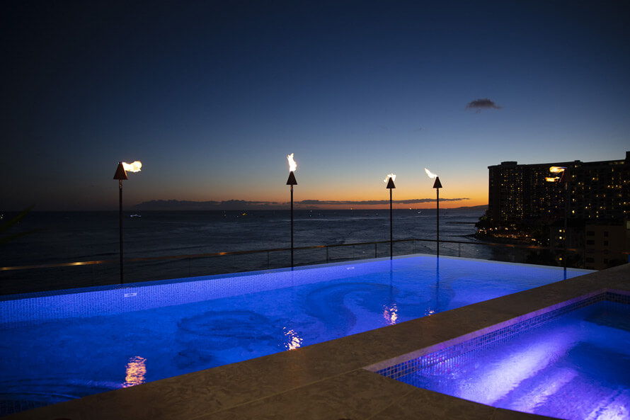 Sunset on the infinity pool deck.