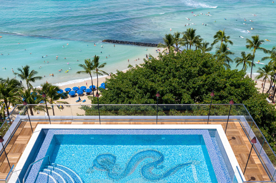 Waikiki Beach view on the infinity pool deck.