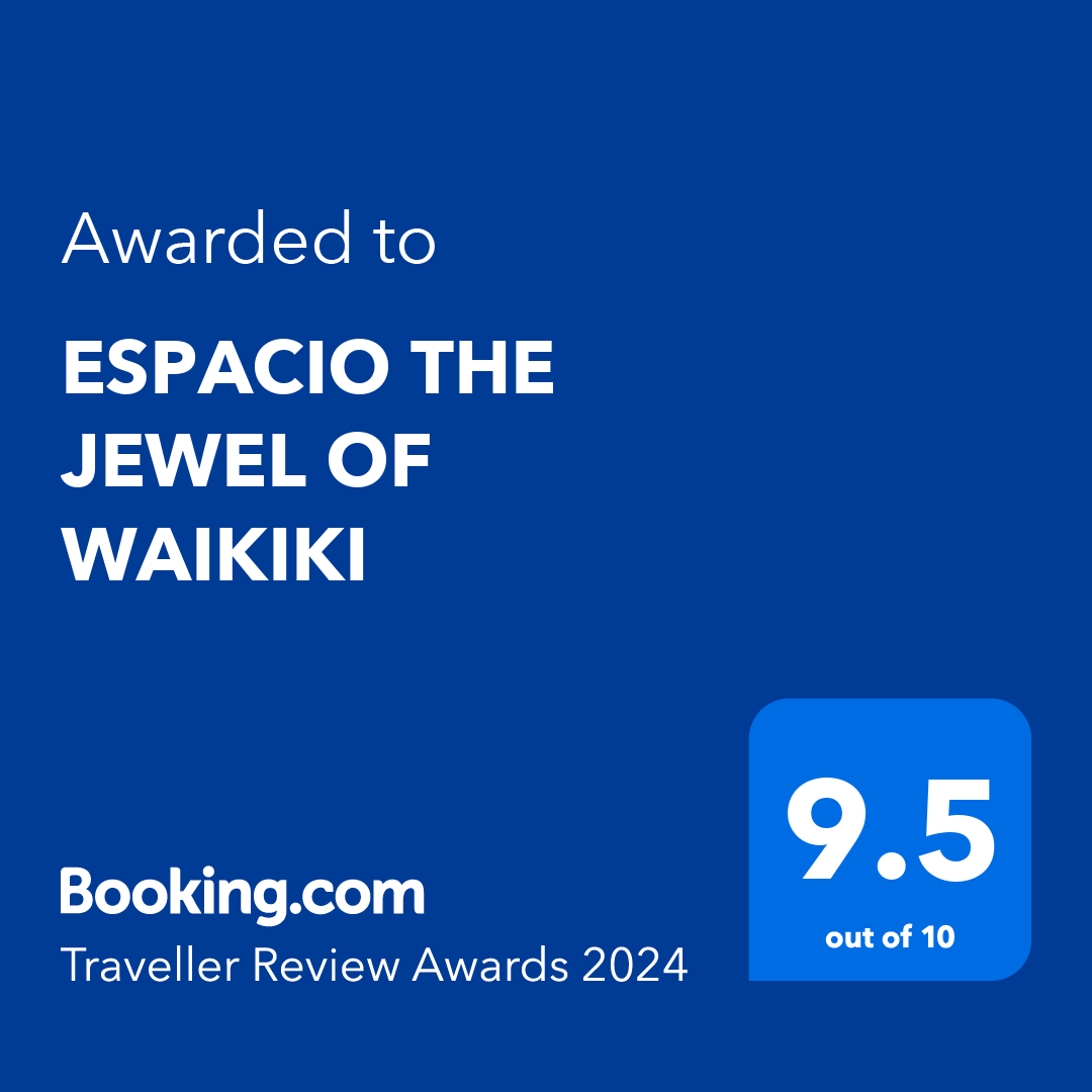 Awarded to ESPACIO THE JEWEL OF WAIKIKI - Booking.com Traveller Review Awards 2024 - 9.5 out of 10.