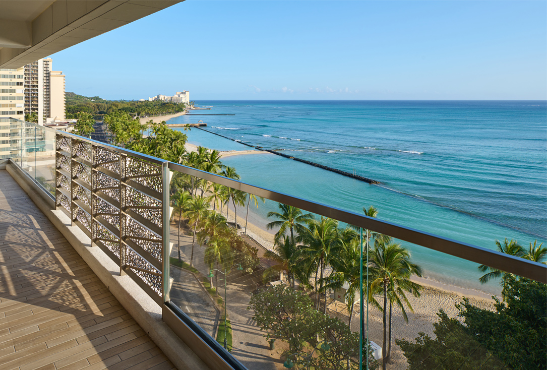 Balcony overlooking Waikiki Beach.