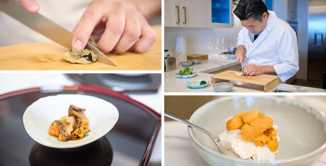 Collage of chef and dishes.